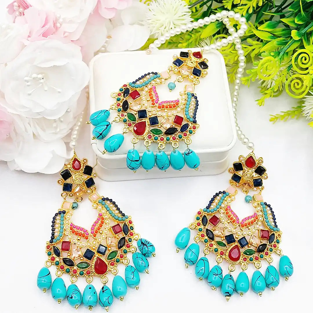 daily use earrings in pakistan NJC-011 turquoise