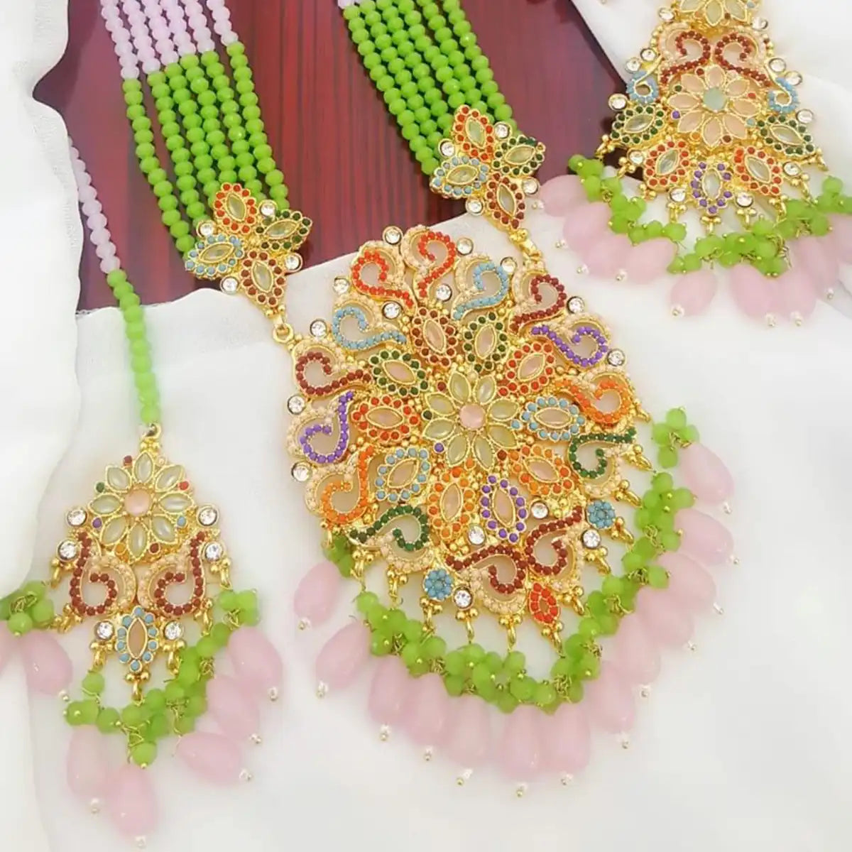designer jewellery online pakistan njc-004 green and pink