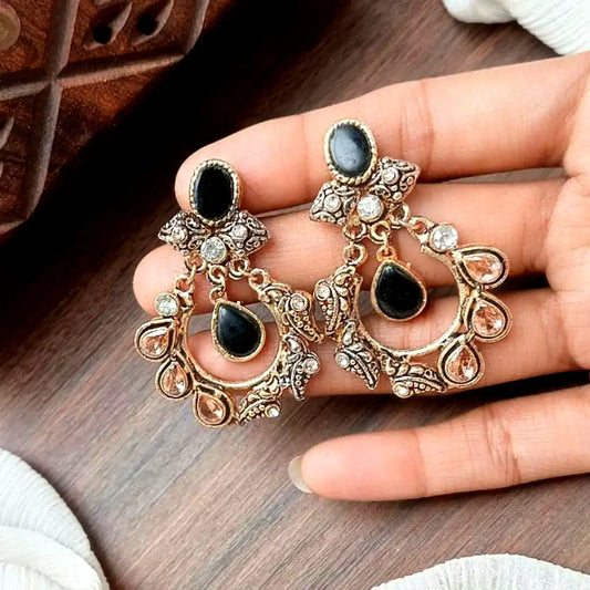 gold earrings design with price in pakistan njc-012 black