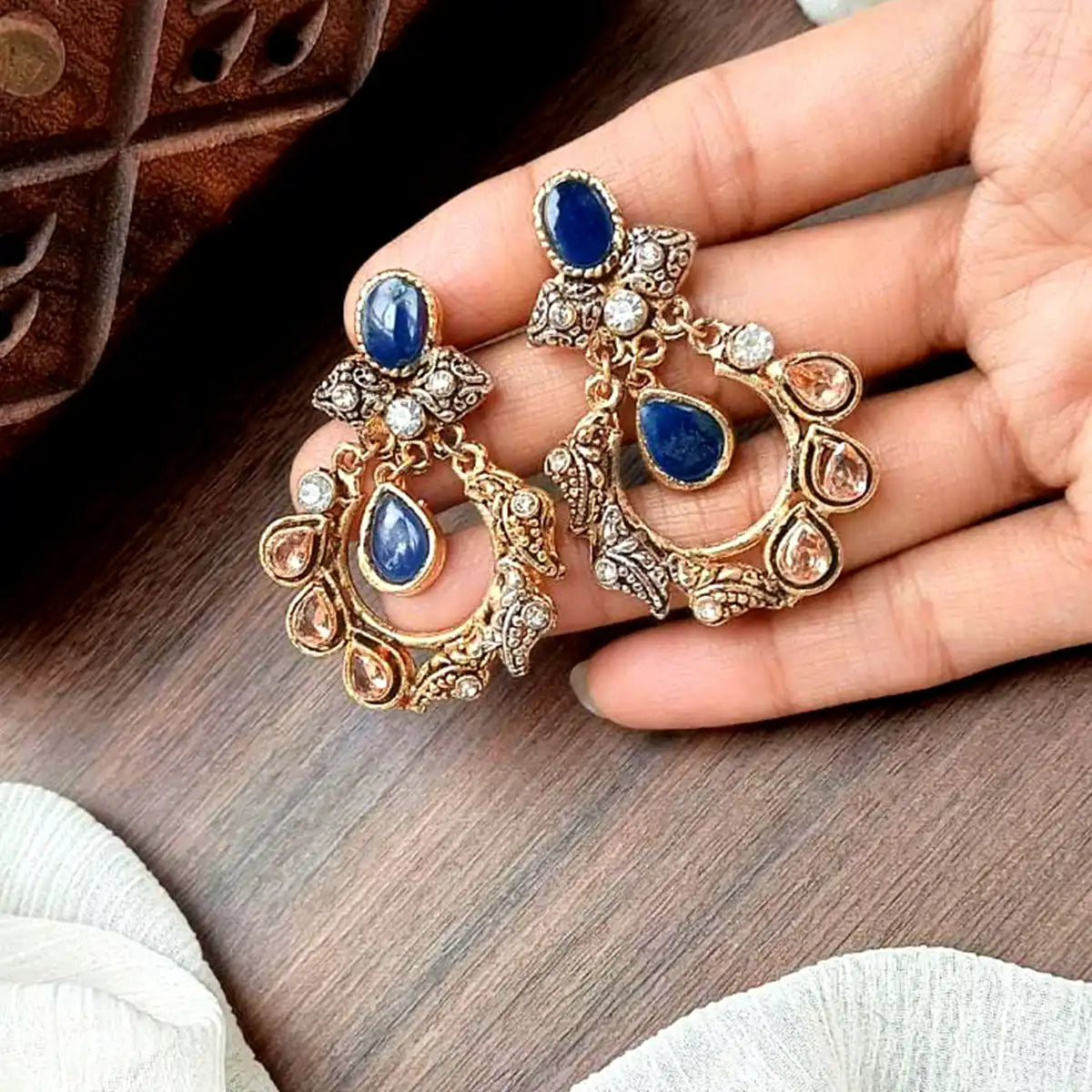 gold earrings design with price in pakistan njc-012 blue