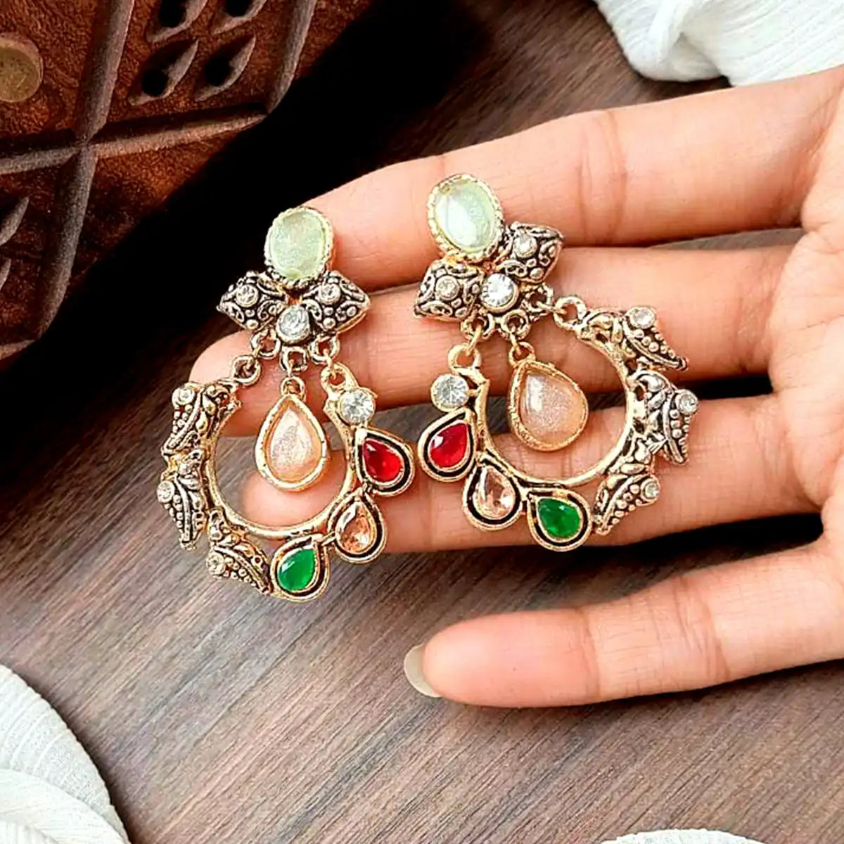 gold earrings design with price in pakistan njc-012 brown