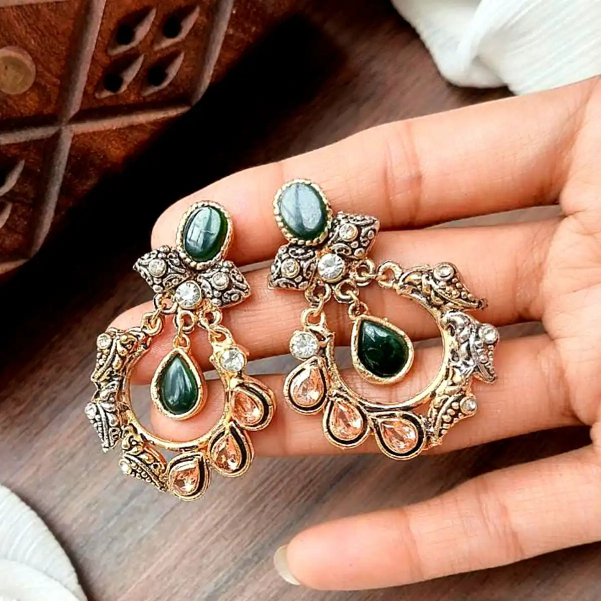gold earrings design with price in pakistan njc-012 green