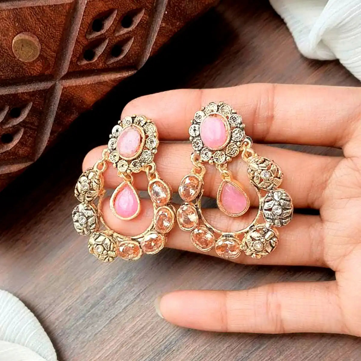 gold earrings design with price in pakistan njc-012 pink