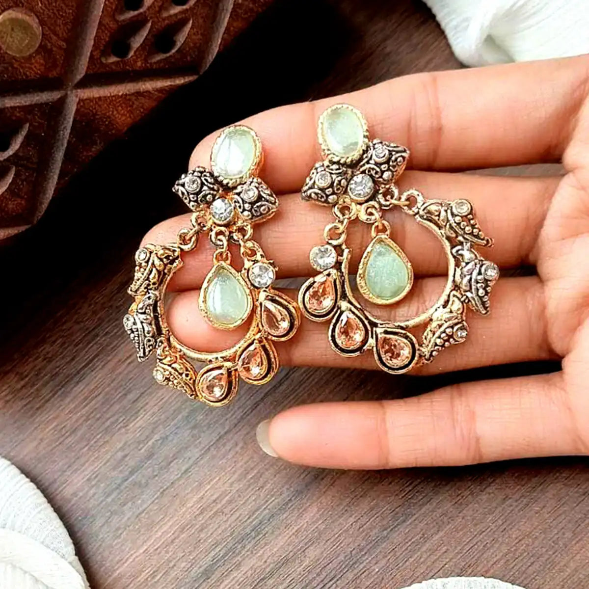 gold earrings design with price in pakistan njc-012 sea green
