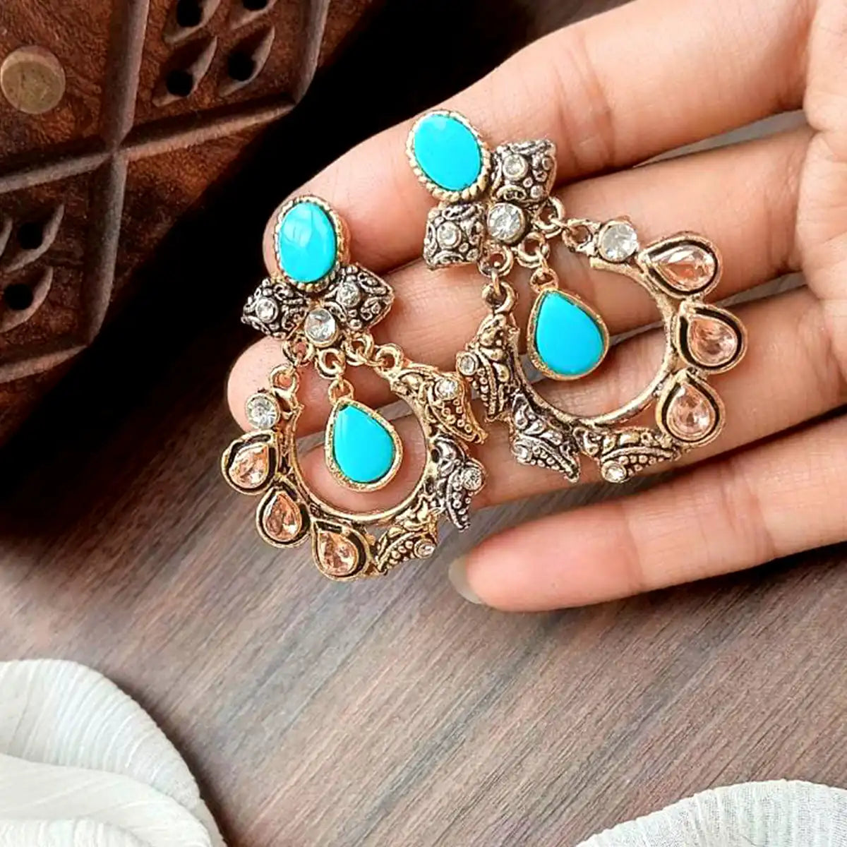 gold earrings design with price in pakistan njc-012 turquoise