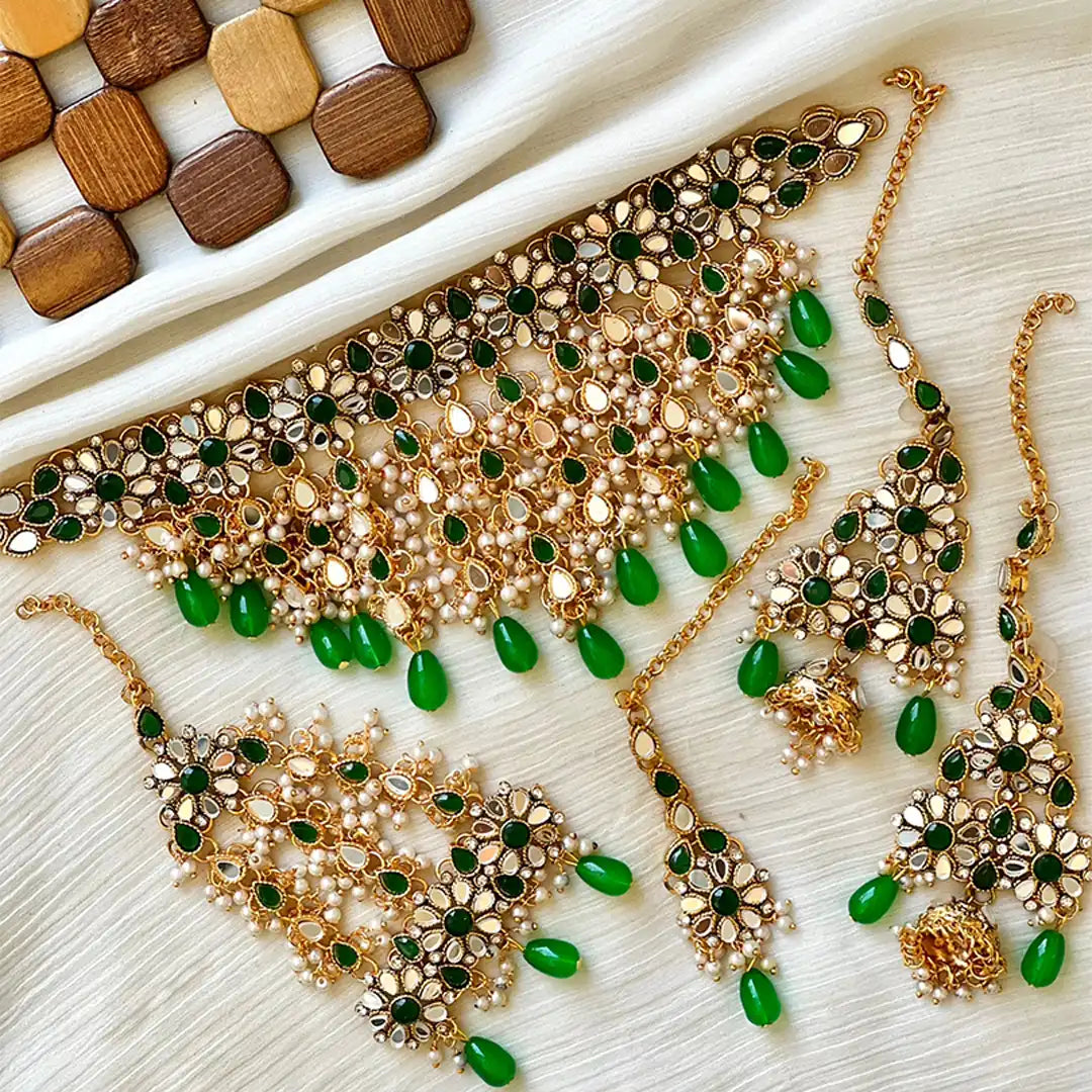 kundan bridal jewellery in pakistan NJC-005 green