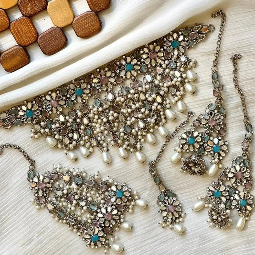 kundan bridal jewellery in pakistan NJC-005 multi color