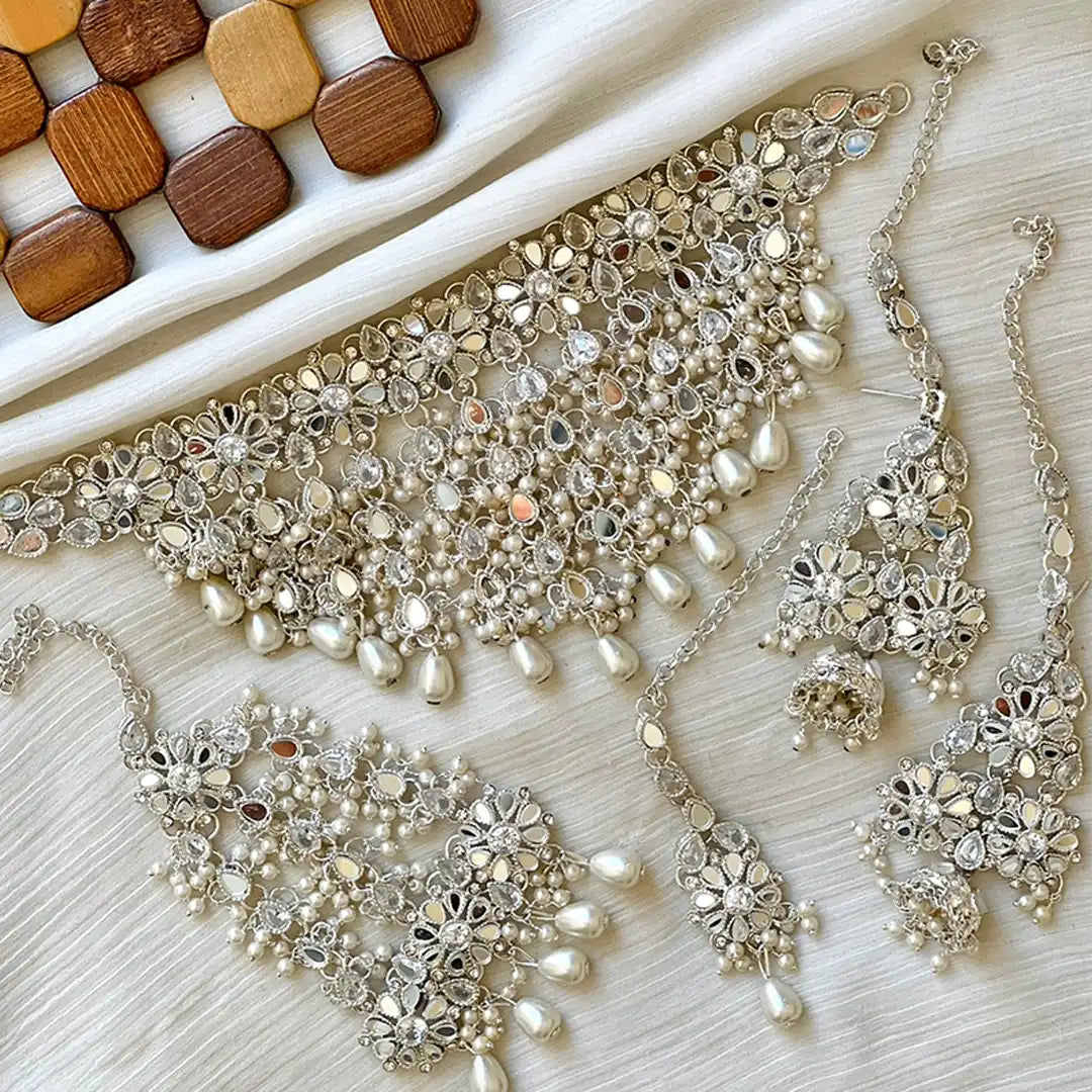 kundan bridal jewellery in pakistan NJC-005 silver white