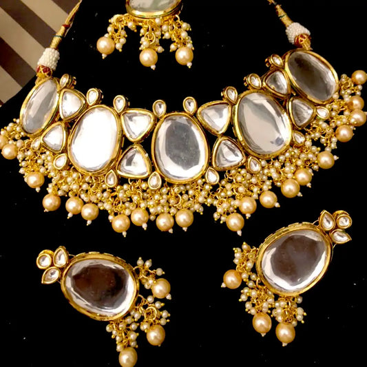 kundan necklace set design njc-015 golden