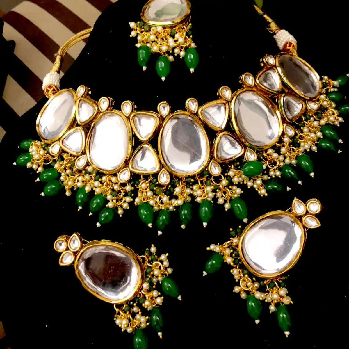 kundan necklace set design njc-015 green