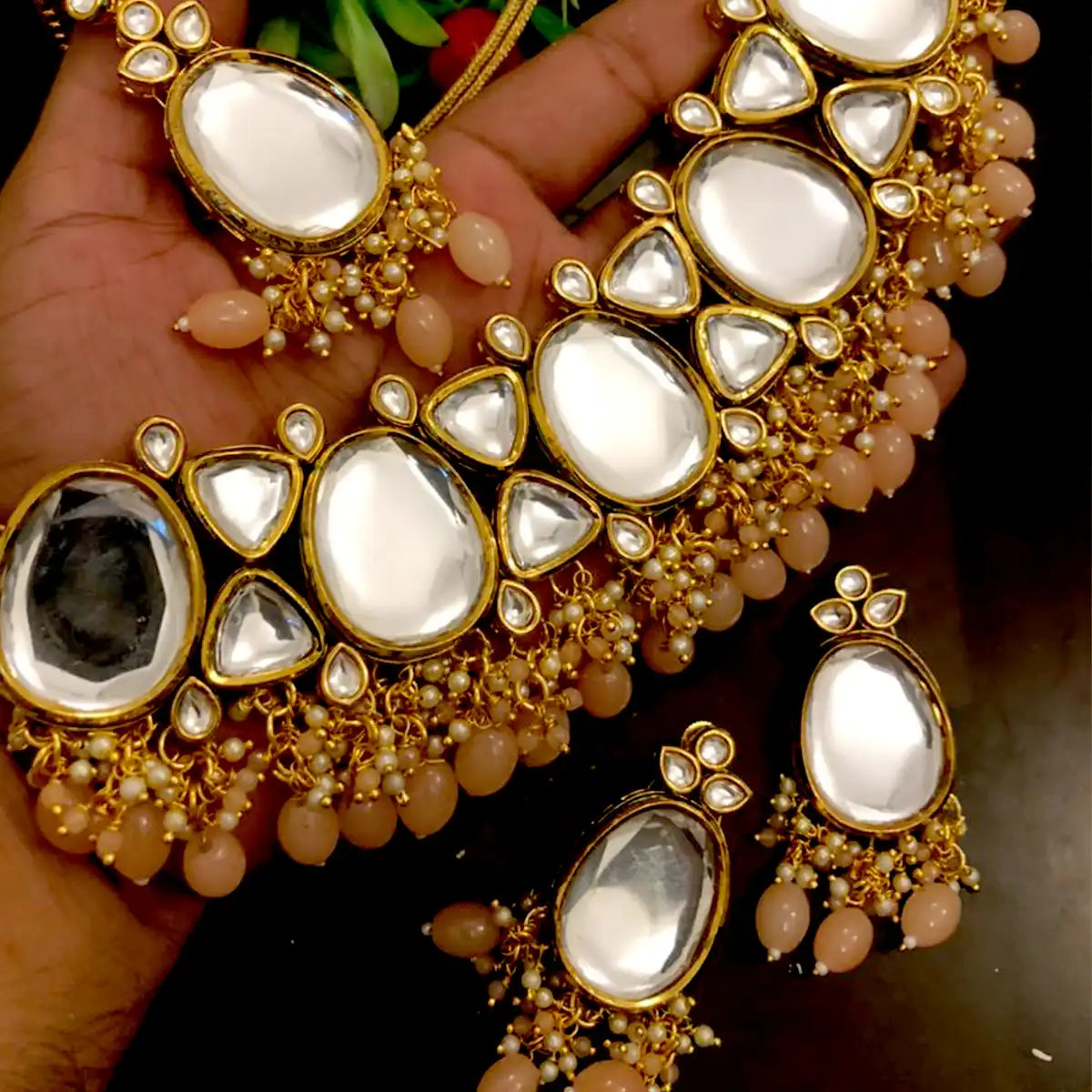 kundan necklace set design njc-015 light brown