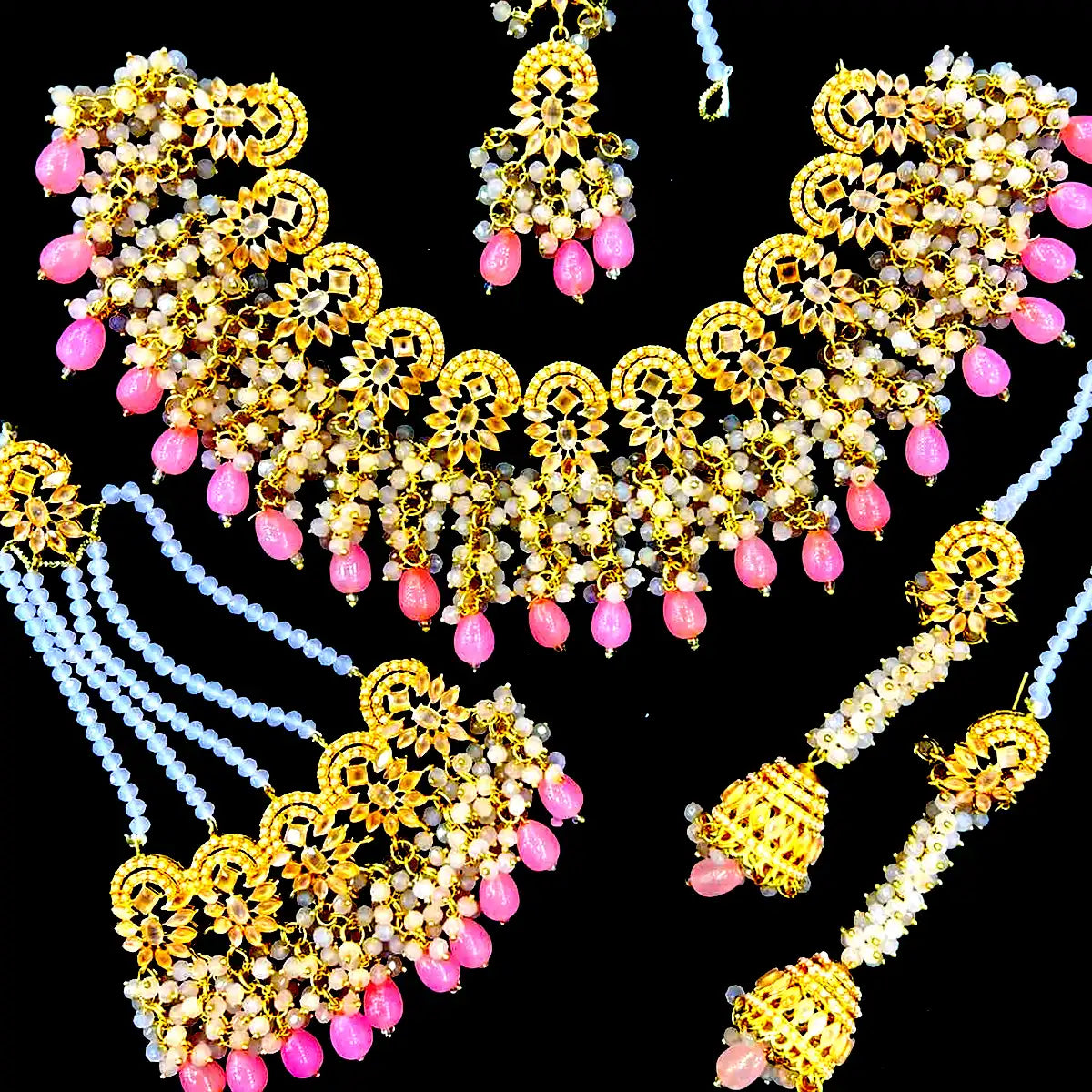long necklace set jewellery njc-004 pink