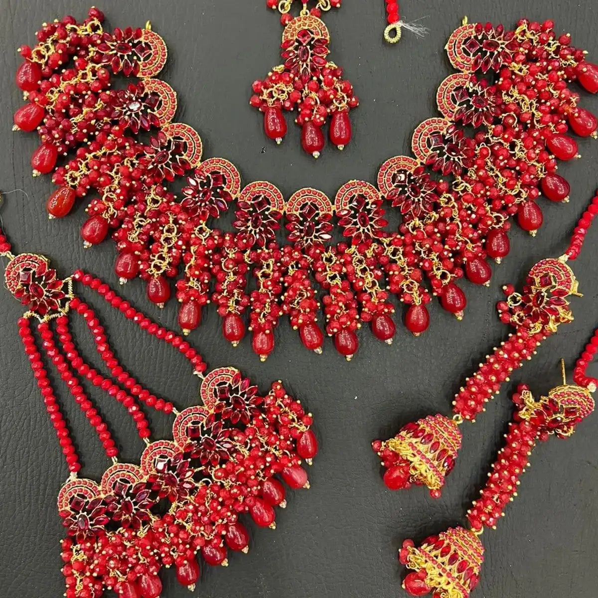 long necklace set jewellery njc-004 red
