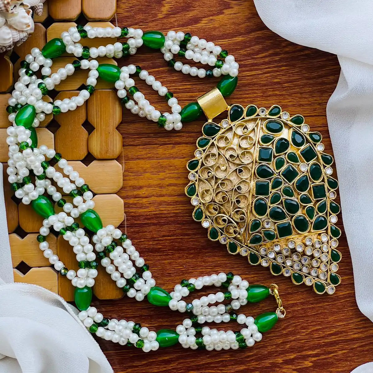 moti mala set necklace jewellery design njc-016 green