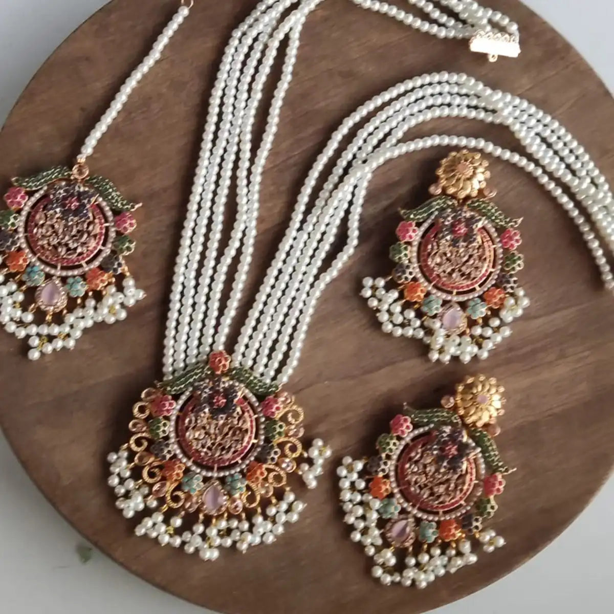 multi color mala necklace set design NJC-009 pink