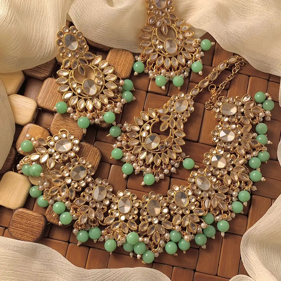 necklace set price in pakistan NJC-003 sea green