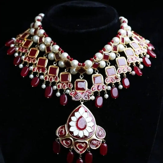 red kundan bridal set price in pakistan 18000 NJC-004_1