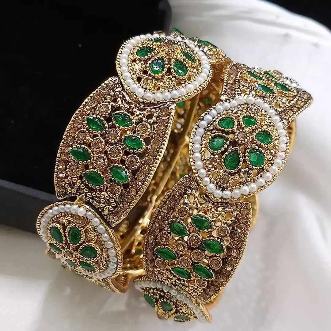 stone bangles gold designs with price NJC-007 green