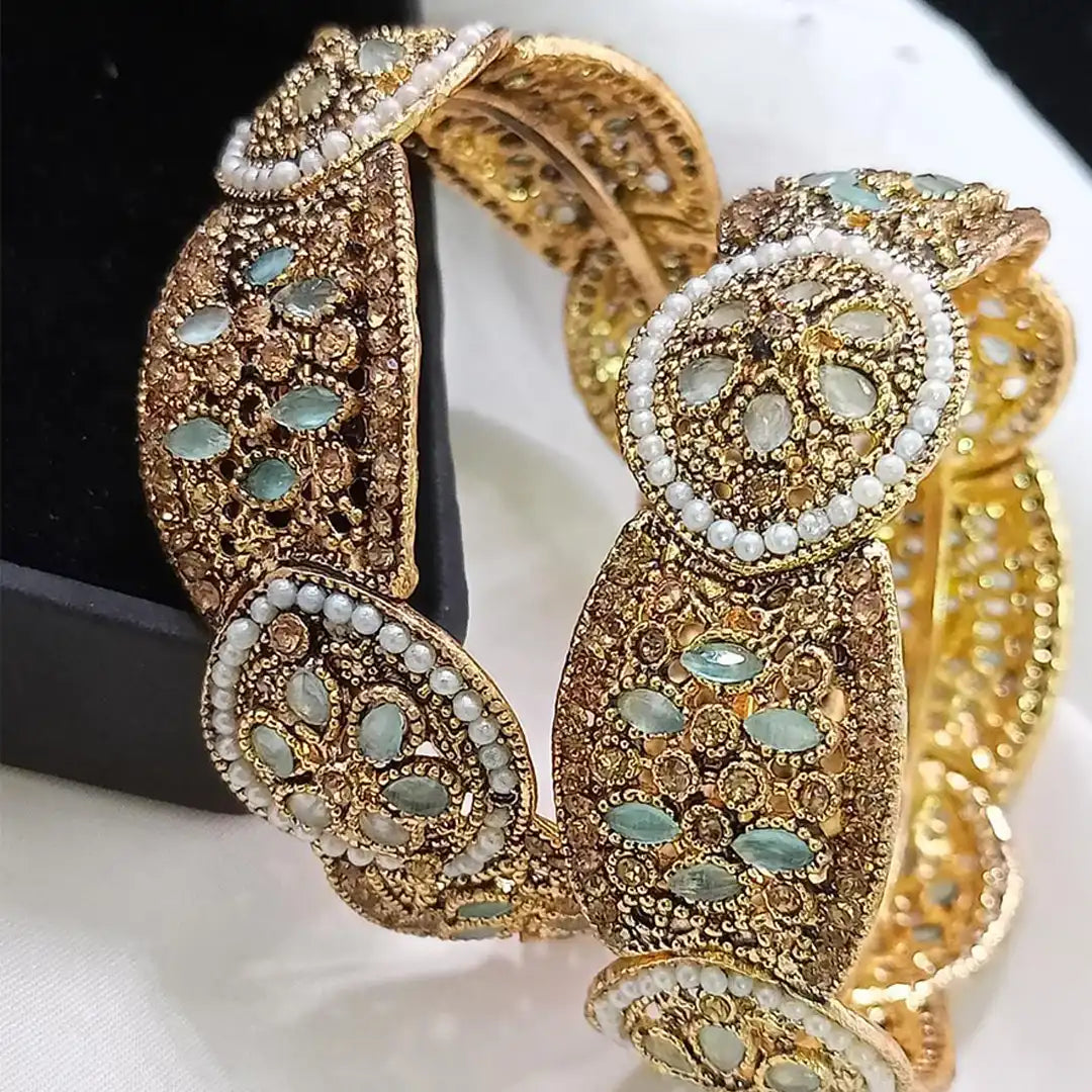 stone bangles gold designs with price NJC-007 green pearl