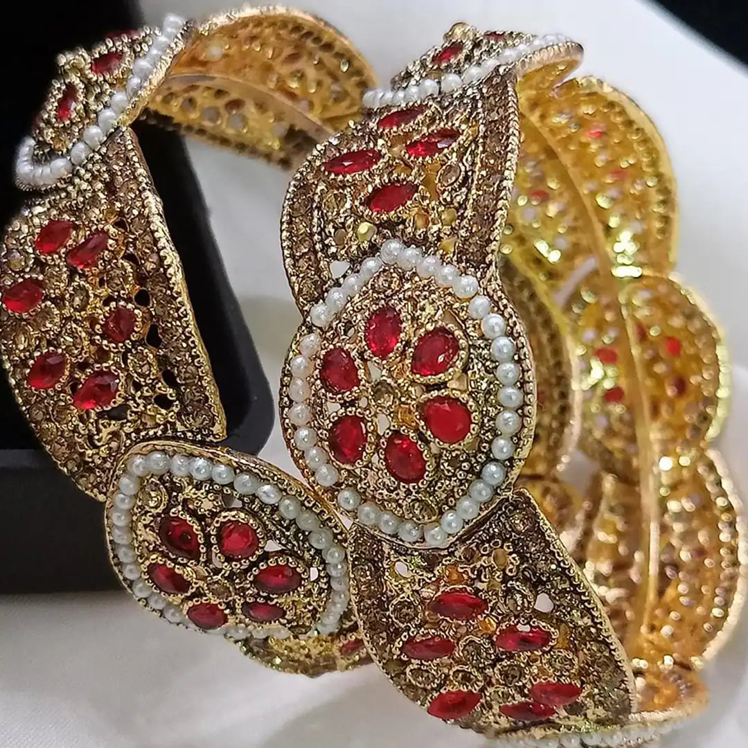 stone bangles gold designs with price NJC-007 red